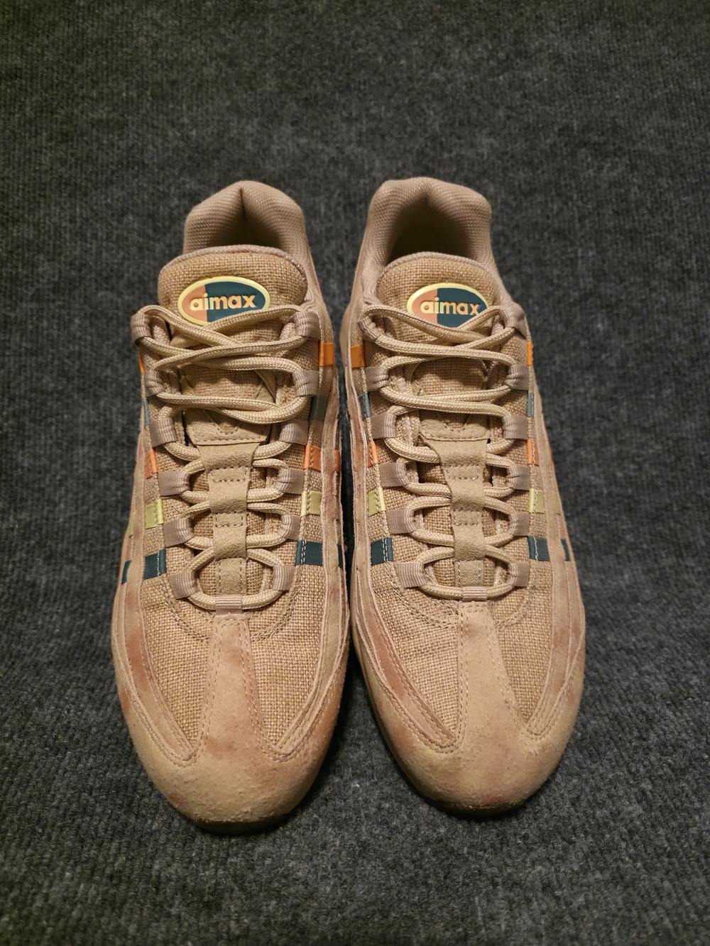 Nike Tan Suede Athletic Shoes with Orange, Yellow and Blue Accents